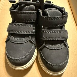 Boys Dark Gray High-Top Sneakers with Velcro Straps and White Rubber Sole
